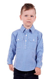 Hard Slog Kids  Devin 1/2 Placket L/S Shirt-Blue/White