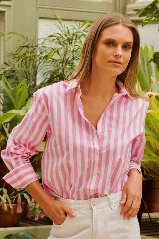 Shirty The Elodie Girlfriend Shirt - Pink Wide Stripe - Sizes S, L & 2XL