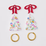 Martha Jean Puffy WHITE Christmas Tree Earrings with RED bow