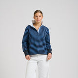 Est 1971 Rugby Frill Collar Sweatshirt - Navy Combo Stripe