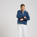 Est 1971 Rugby Frill Collar Sweatshirt - Navy Combo Stripe
