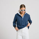 Est 1971 Rugby Frill Collar Sweatshirt - Navy Combo Stripe