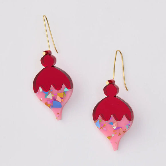 Martha Jean Bauble Earrings - Red / Pink