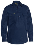Bisley Cool Lightweight Drill Shirt Closed Front Long Sleeve- Navy - Size Small