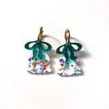Martha Jean Puffy WHITE Christmas Tree Earrings with GREEN bow