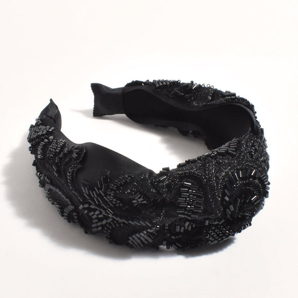 Adorne Beaded Knot Event Headband - Black