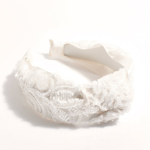 Adorne Beaded Knot Event Headband - Cream