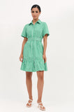 Adorne Nathalia Poplin Stripe Dress - Green/White Stripe - Size 18