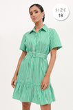 Adorne Nathalia Poplin Stripe Dress - Green/White Stripe - Size 18