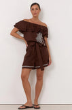 Adorne Serena Linen Frill Top Chocolate - Size 8