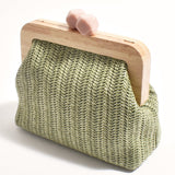 Adorne Peachy Woven Timber Clutch - Khaki