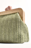 Adorne Peachy Woven Timber Clutch - Khaki