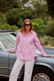 Shirty The Elodie Girlfriend Shirt - Pink Wide Stripe - Sizes S, L & 2XL