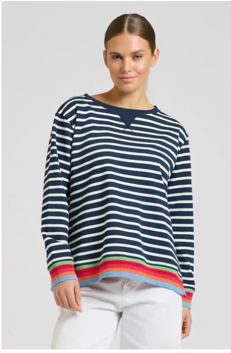 Est 1971 Zipside Classic Cotton Sweatshirt - Navy Stripe/Rainbow