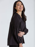 Marco Polo Gathered Sleeve Black Top - Size 12