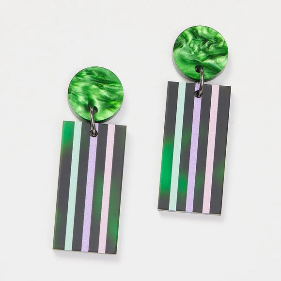 Martha Jean Hilda Stripe Earrings - Green / Tortoise Green