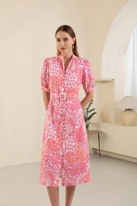 GDS CLARISSE BELTED LONG DRESS - AURORA PINK