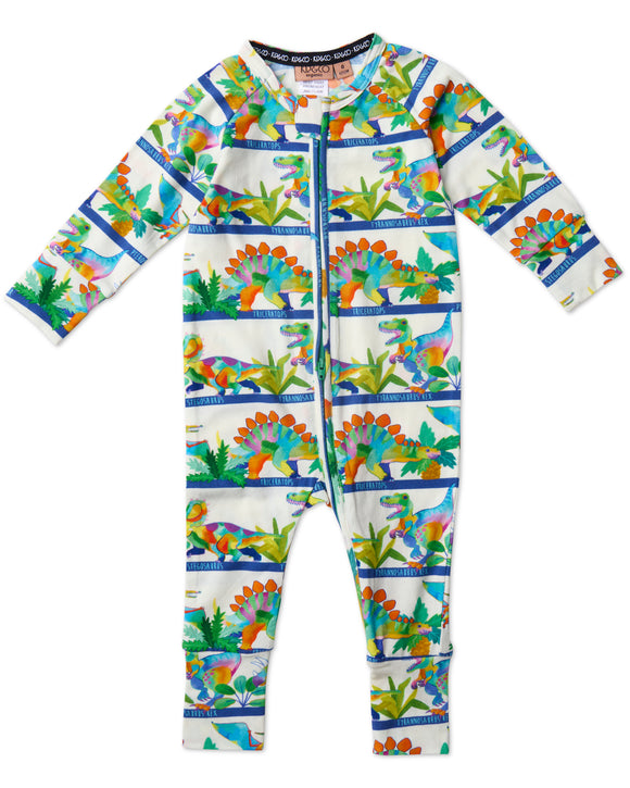 Kip & Co Dino Safari Organic Long Sleeve Zip Romper