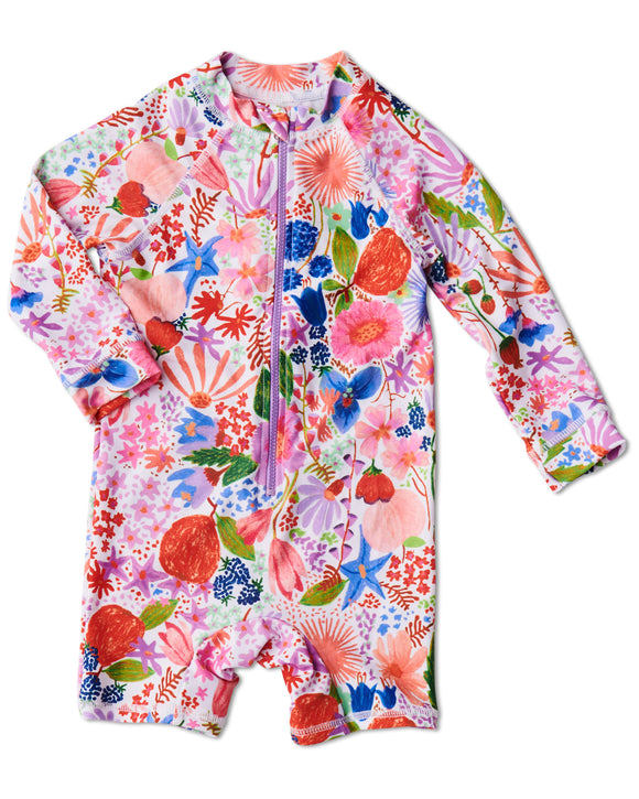 Kip & Co Meandering Meadow Baby Long Sleeve Zip Bathers - Sizes 0-3mths & 3-6mths