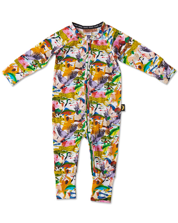 Kip & Co All Creatures Great & Small Organic Long Sleeve Zip Romper