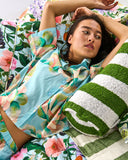 Kip & Co Big Beauty Floral Blue Adult Organic Cotton Short Sleeve Shirt & Short Pyjama Set - Sizes 8 & 14