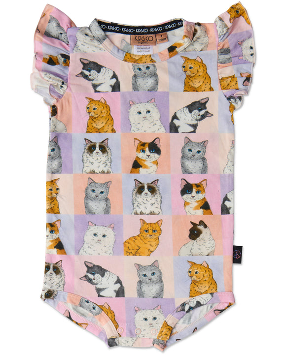 Kip & Co Kitty Cat Organic Short Sleeve Frill Romper