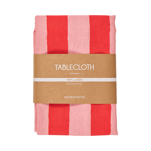Annabel Trends Linen Tablecloth Medium 240cm - Red Stripe