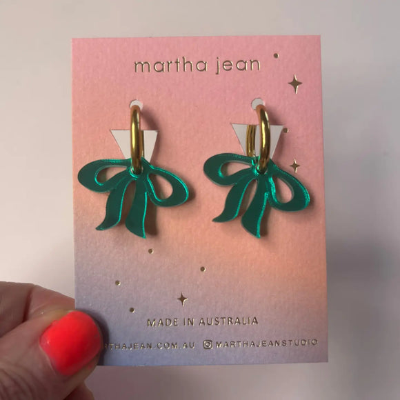 Martha Jean Floppy Bow Earrings - green