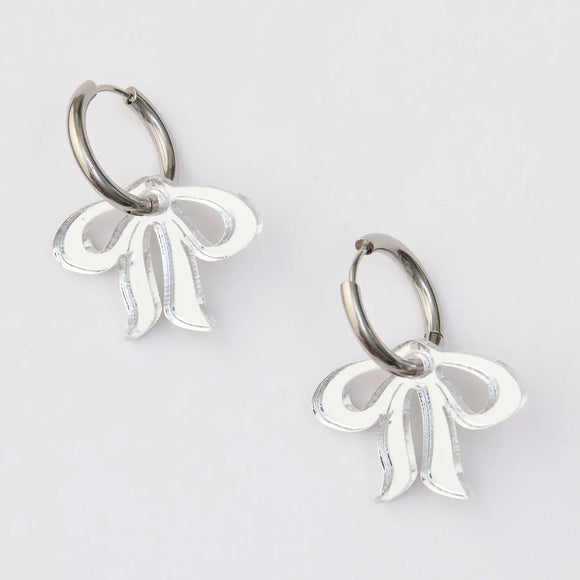 Martha Jean Floppy Bow Earrings - silver