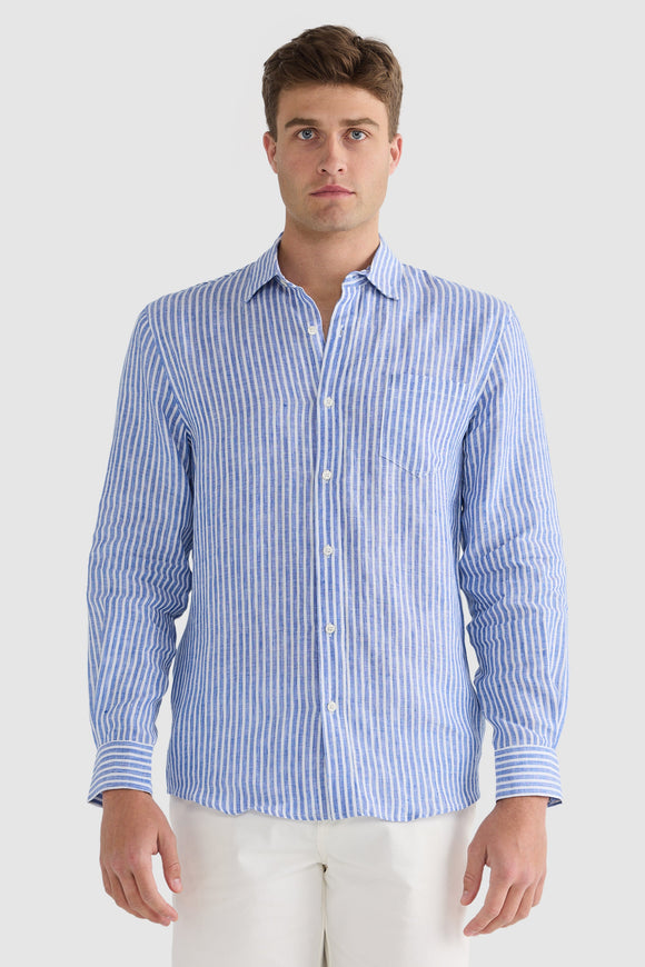 ORTC Linen Shirt Blue and White Stripe