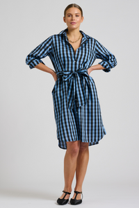 Shirty The Classic Shirt Dress - Black/Blue Gingham - Size M