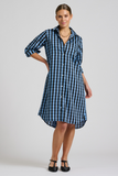 Shirty The Classic Shirt Dress - Black/Blue Gingham - Size M