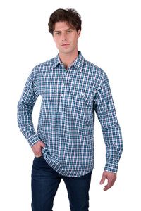 Hard Slog Mens Rui 1/2 Placket L/S Shirt - Navy/Teal