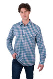Hard Slog Mens Rui 1/2 Placket L/S Shirt - Navy/Teal