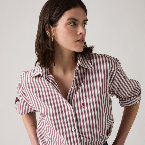 Levi's® Women's Harlie Boyfriend Shirt - Serafina Stripe Chocolate Truffle