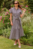 Shirty The Emma Dress - Navy/Stone Stripe