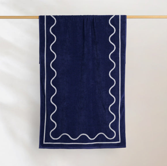 Canningvale Sorrentina Velour Beach Towel - Scallop Navy