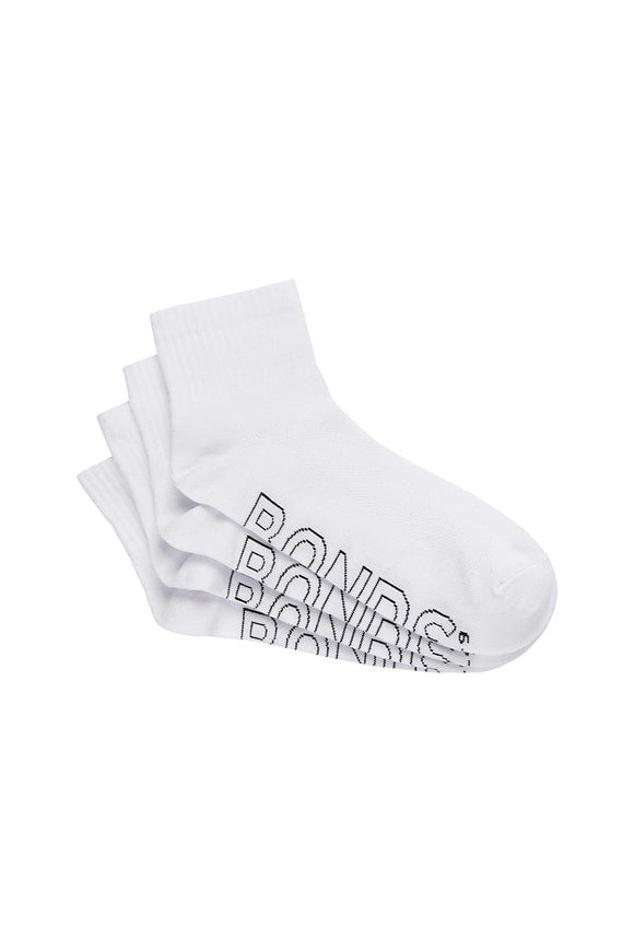 Bonds Mens Logo Lightweight Quarter Crew 4 Pack White