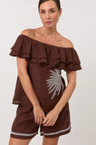 Adorne Serena Linen Frill Top Chocolate - Size 8