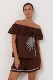 Adorne Serena Linen Frill Top Chocolate - Size 8