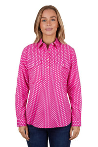 Hard Slog Womens Kelly Half Placket L/S  - Pink - Size 14