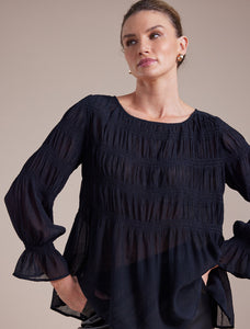 MARCO POLO L/S PLEATED TOP BLACK - SIZE 18