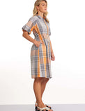 MARCO POLO S/S GOLDEN CHECK DRESS - SIZE 12