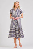 Shirty The Emma Dress - Navy/Stone Stripe