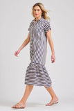 Shirty The Emma Dress - Navy/Stone Stripe