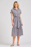 Shirty The Emma Dress - Navy/Stone Stripe