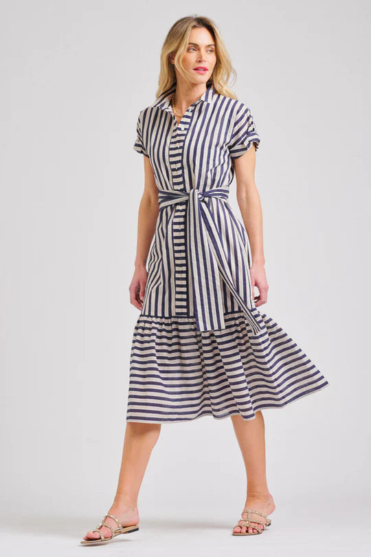 Shirty The Emma Dress - Navy/Stone Stripe
