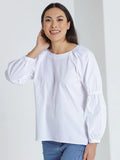 Marco Polo Gathered Sleeve White Top - Size 12