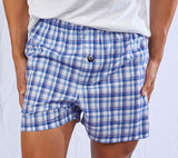Bowral Boxer Shorts - Bendigo Blue, White & Pink Plaid