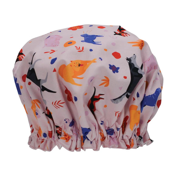 Annabel Trends Fabric Shower Cap - Retro Dog Pink
